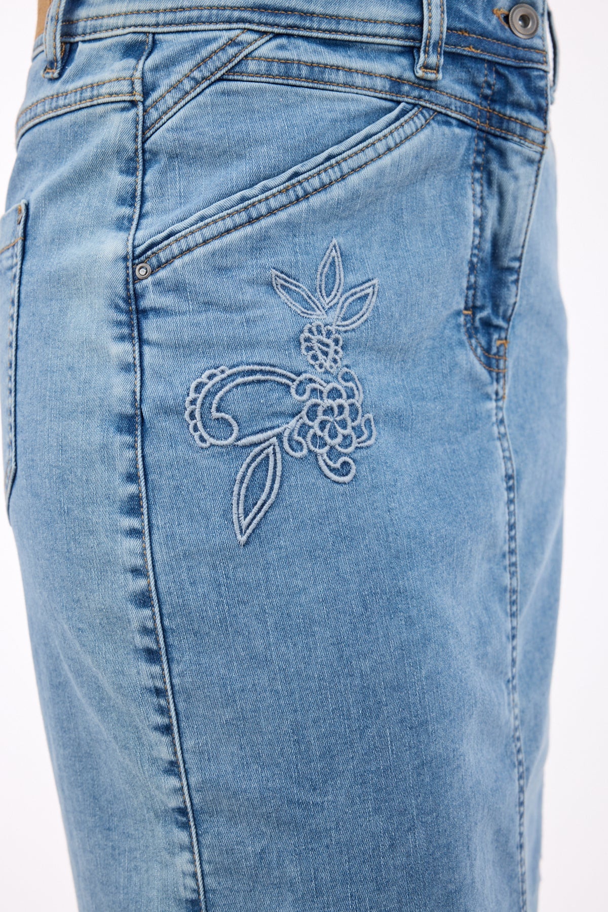 Denim Nederdel - Blå - Broderidetalje