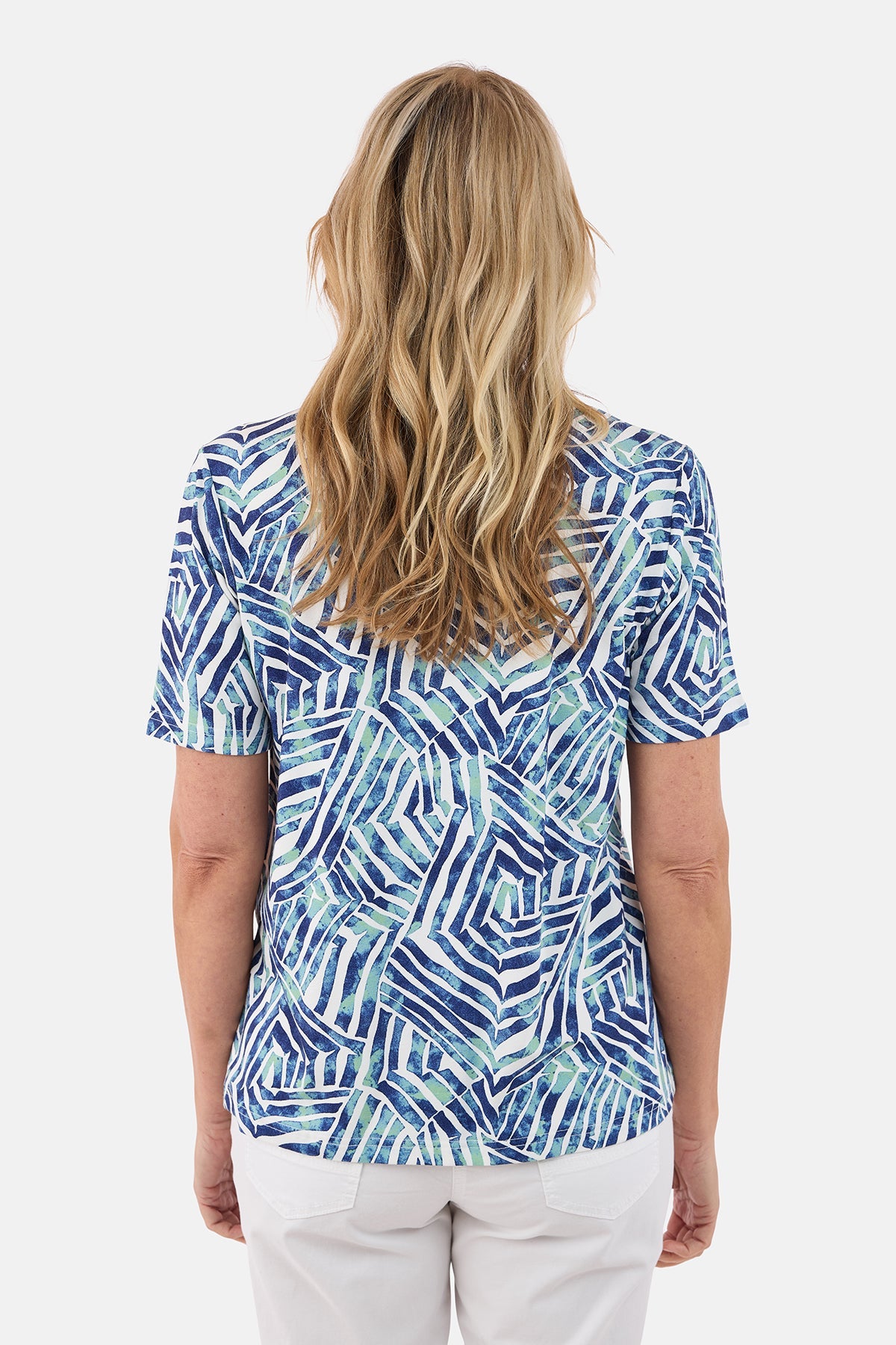 Kortærmet T-shirt - Blå Mix - Med Bindedetalje