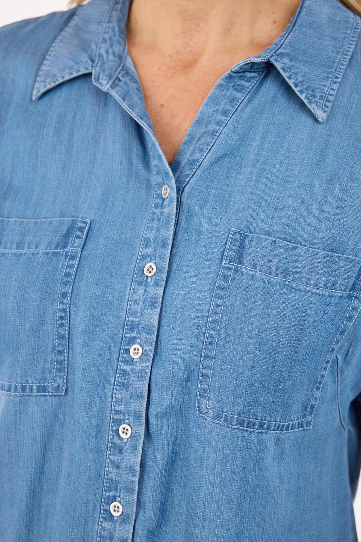 Kortærmet Skjorte - Blå Denim - Brystlommer