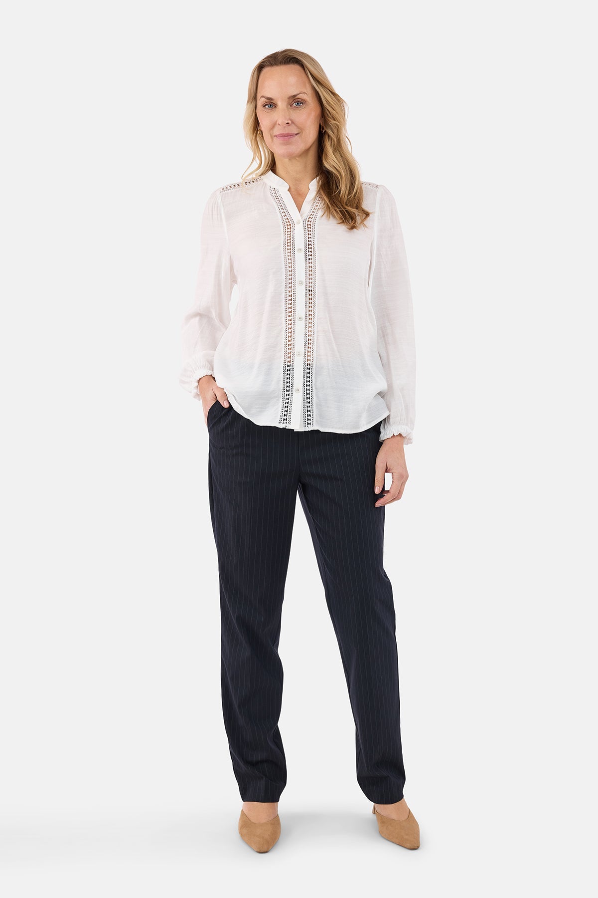Anna Bukser - Navy - Regular Fit - Nålestribet
