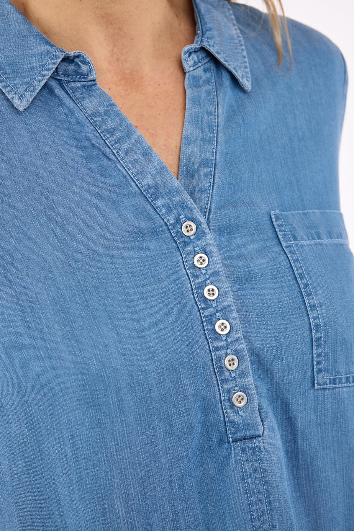 Knælang Kjole - Blå Denim - Skjortekrave