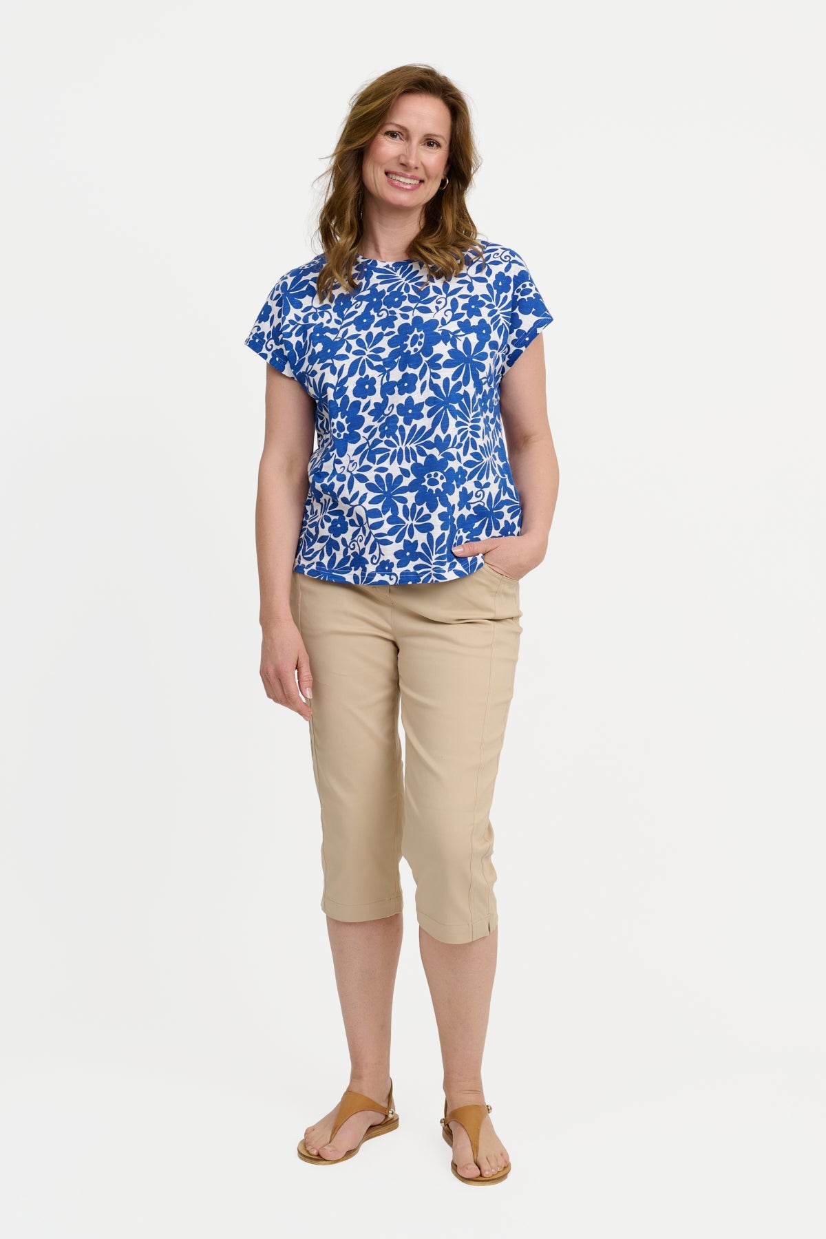 Kortærmet T-shirt - Blå - Blomsterprint