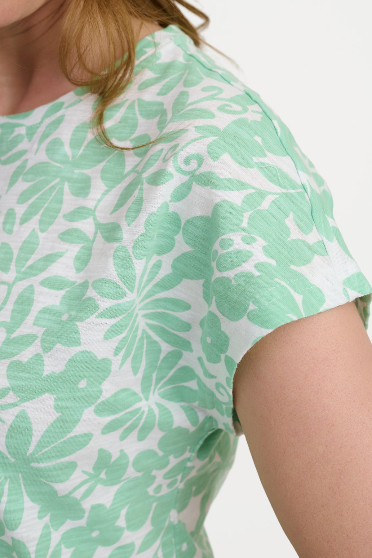 Kortærmet T-shirt - Mingrøn - Blomsterprint