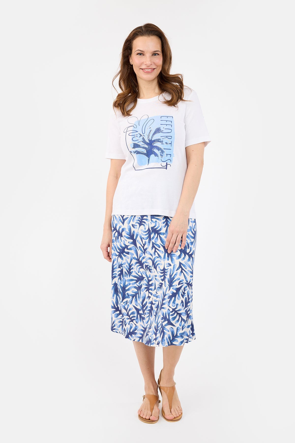 Kortærmet T-shirt - Hvid / Blå - Med Print