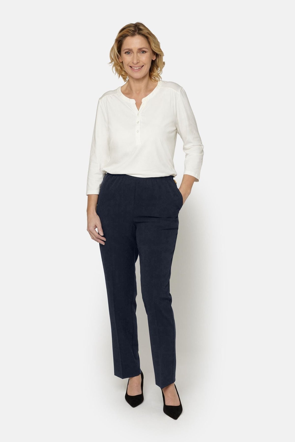 Anna Bukser - Navy - Regular Fit - Elastik i Taljen