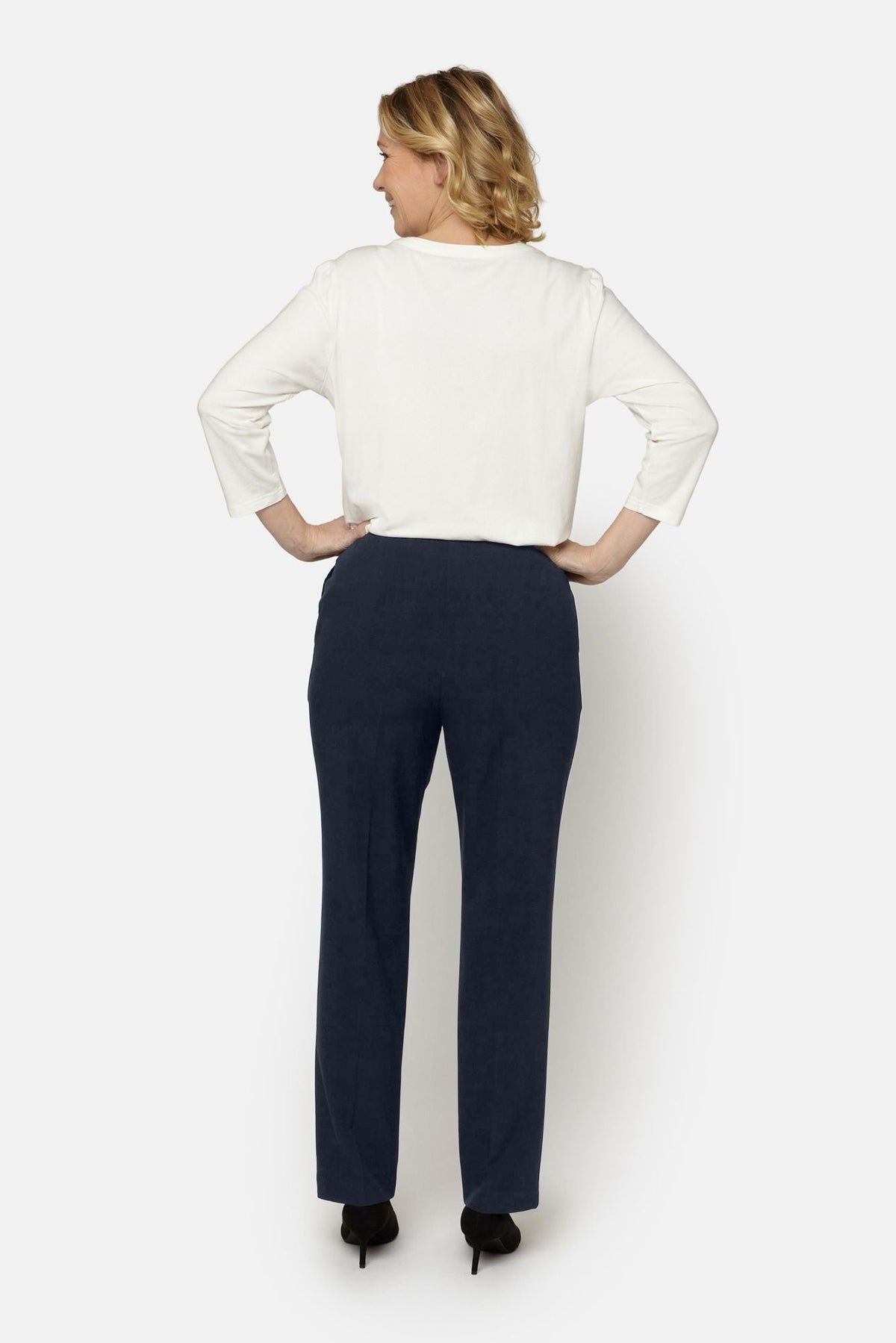 Anna Bukser - Navy - Regular Fit - Elastik i Taljen