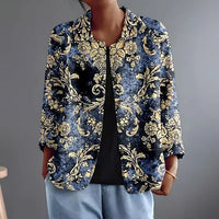 Nolwen | Marineblå skjortebluse med gyldent ornamentprint