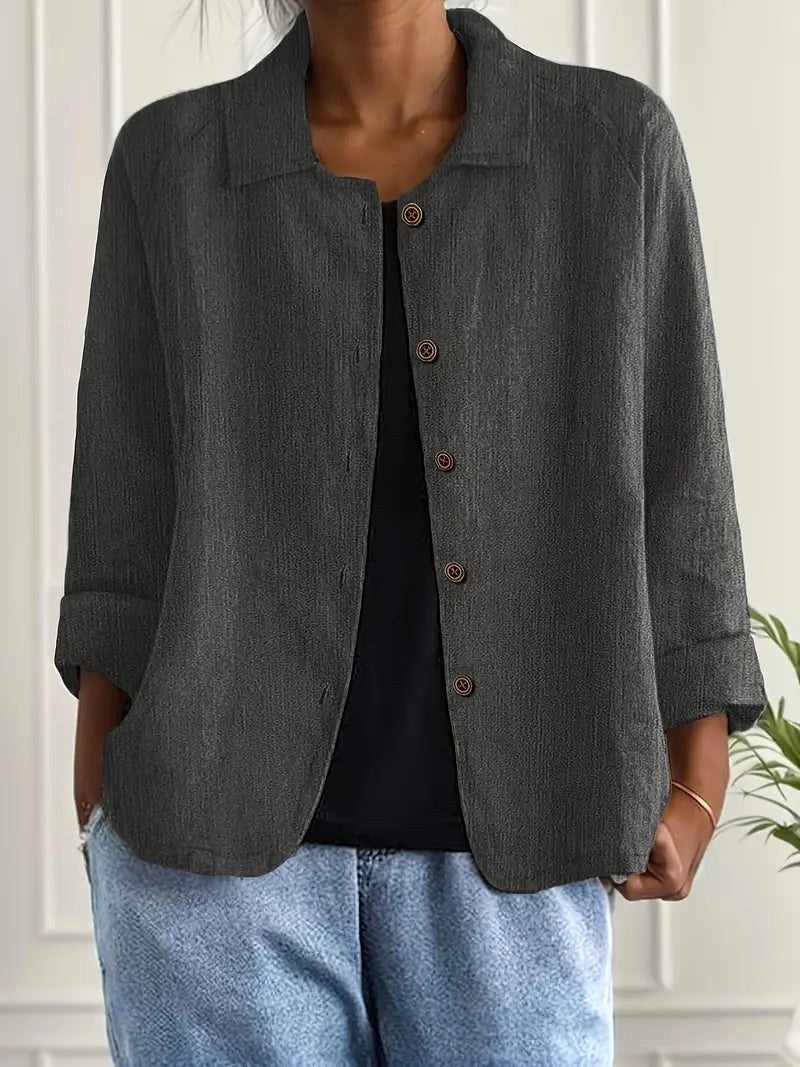 Zelina | Antracitgrå crinkle-skjortebluse