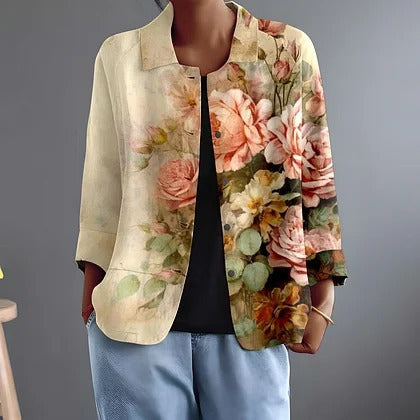 Faustina | Skjortebluse med romantisk rosenprint