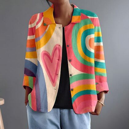 Constanza | Kunstnerisk skjortebluse med farveprint og hjerte
