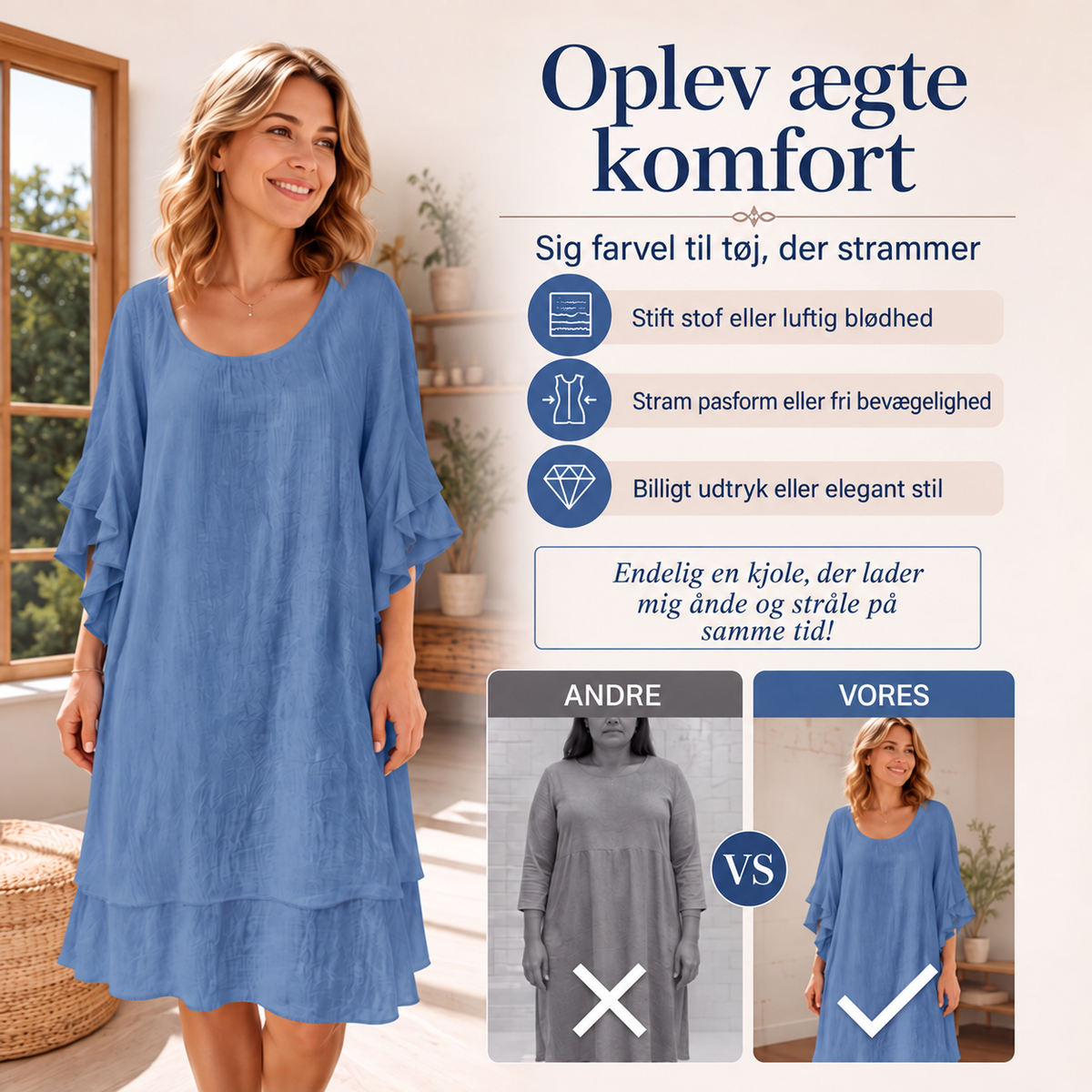 Sommerkjole med flæseærmer – dansk produktinformation