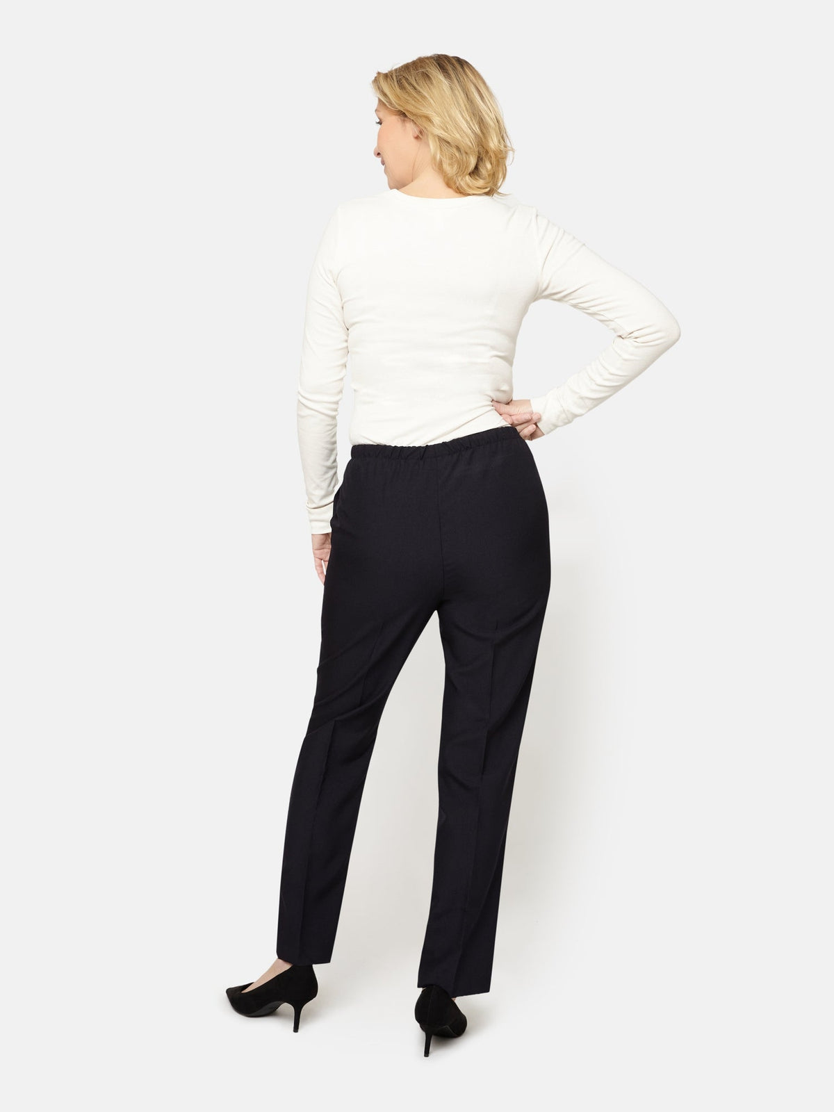 Anna Bukser - Navy - Regular Fit - Elastik i Taljen