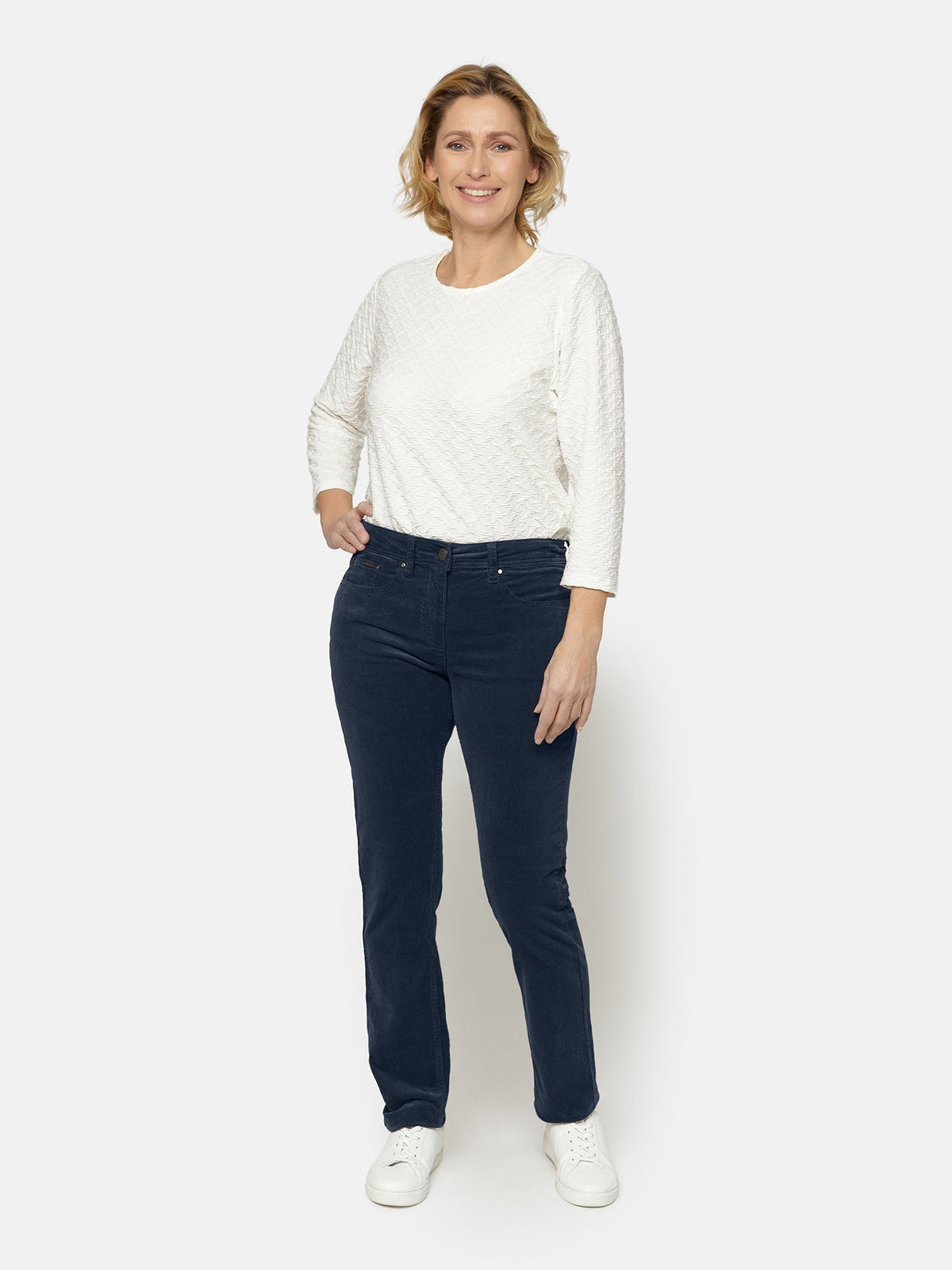 Madelaine Fløjlsbukser - Navy - Straight Fit