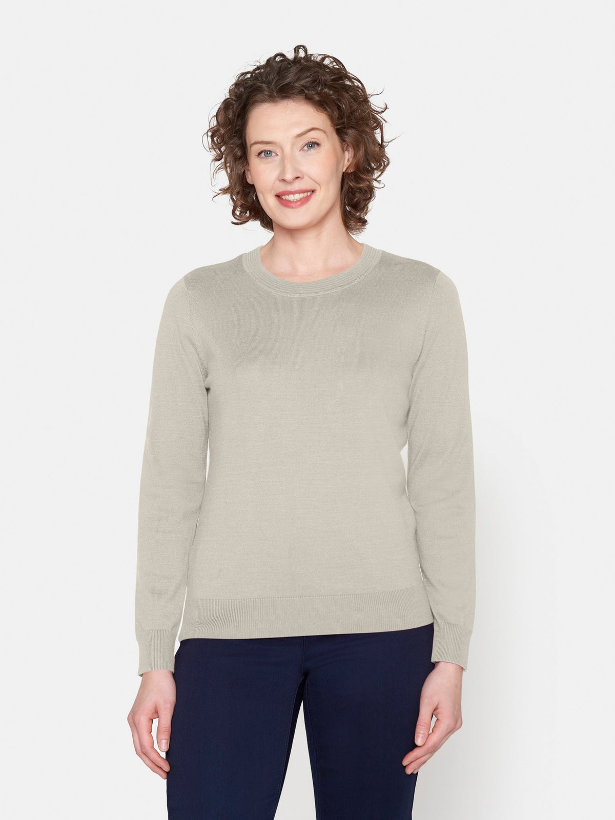 Langærmet Strik - Beige Melange