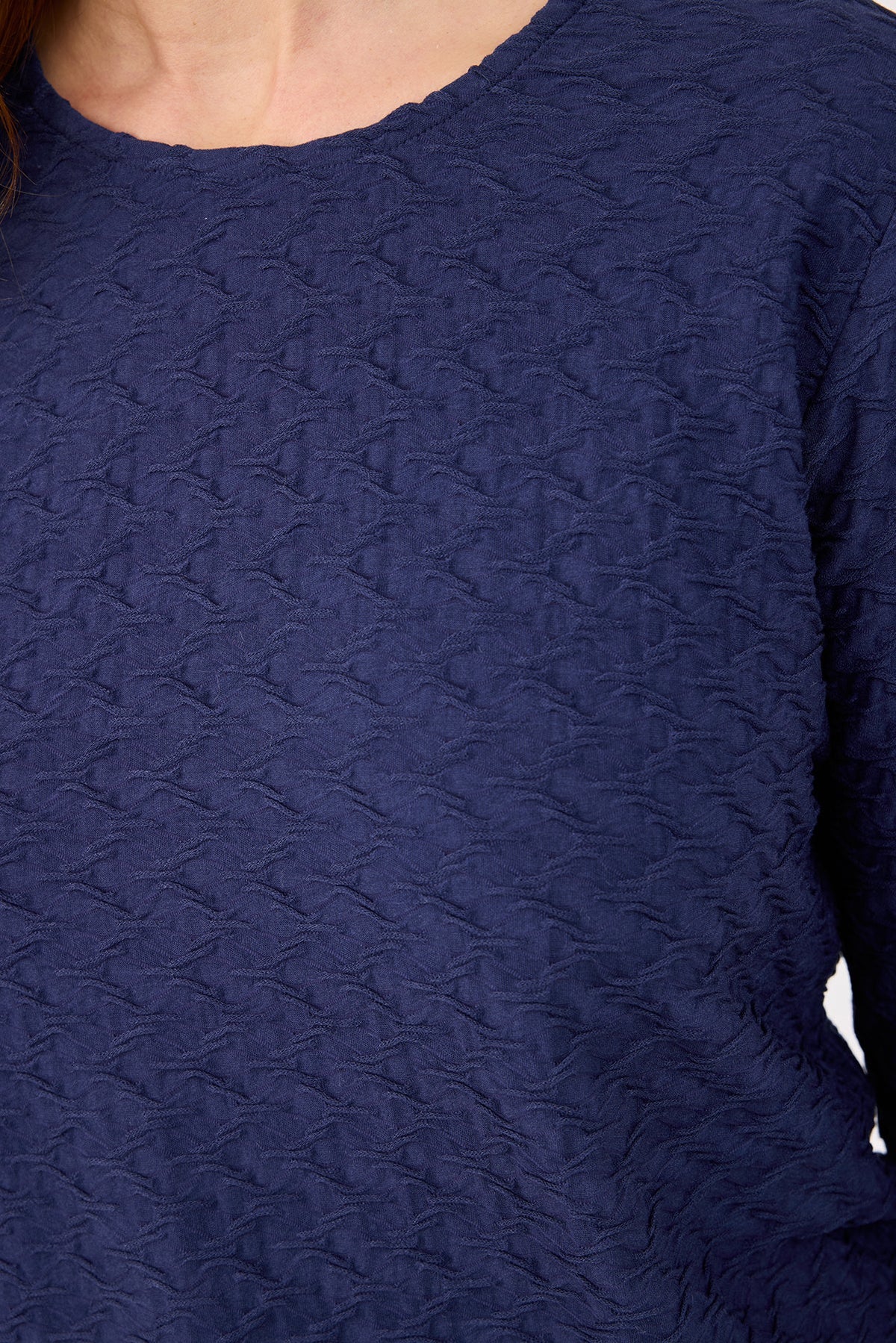 3/4 Ærmet T-shirt - Navy - Elastik i Linning