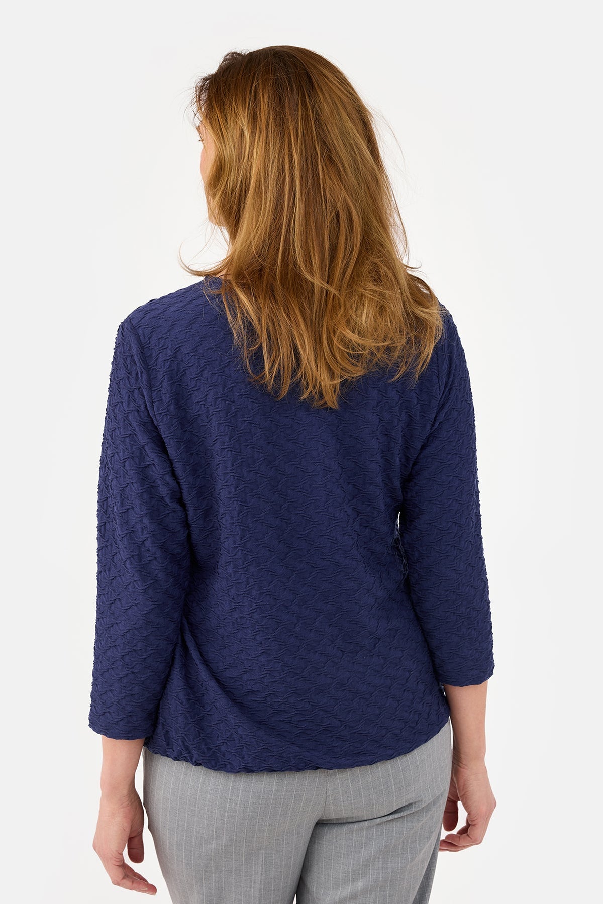 3/4 Ærmet T-shirt - Navy - Elastik i Linning