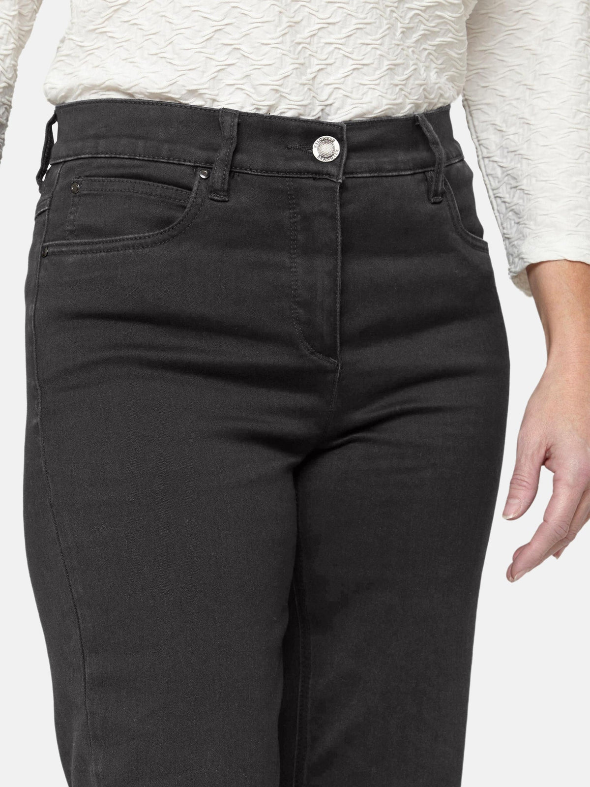 Sonja Jeans - Vasket Sort - Lige Ben / Elastik i Siden