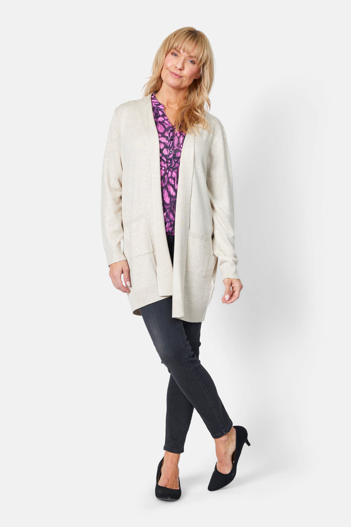 Strik Cardigan - Råhvid - Med Lommer