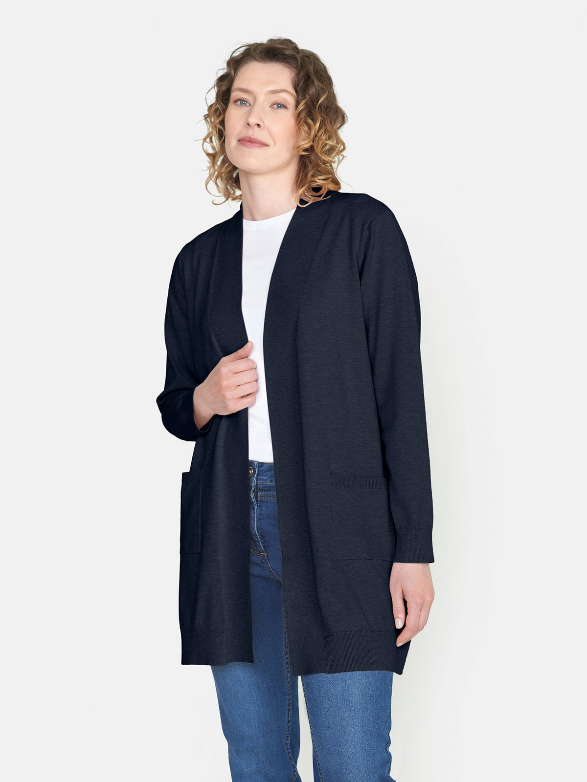 Strik Cardigan - Navy - Med Lommer