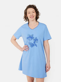 Natkjole - Lyseblå - Blomsterprint