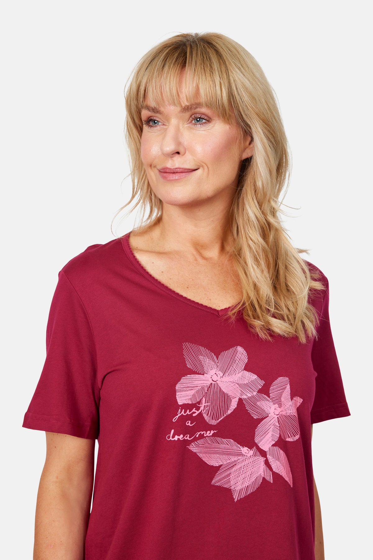 Natkjole - Rød - Blomsterprint