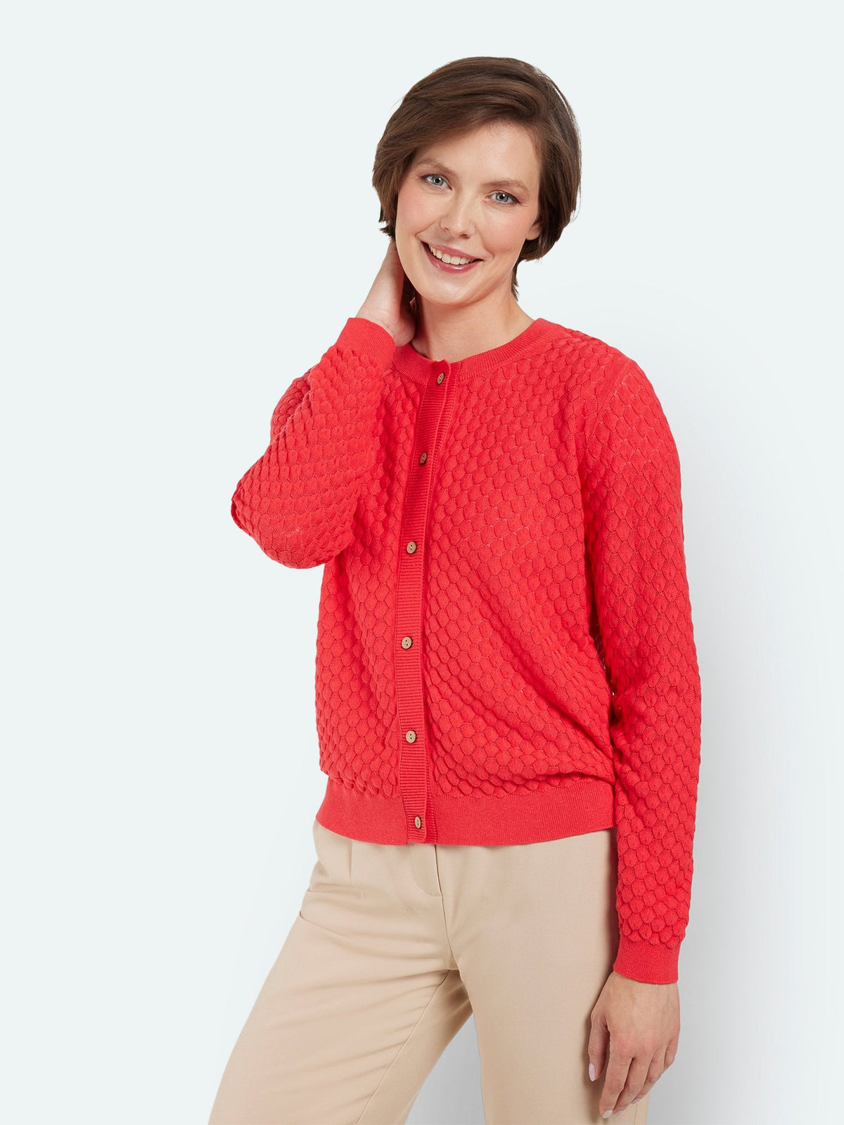 Cardigan - Rød - Hulmønster