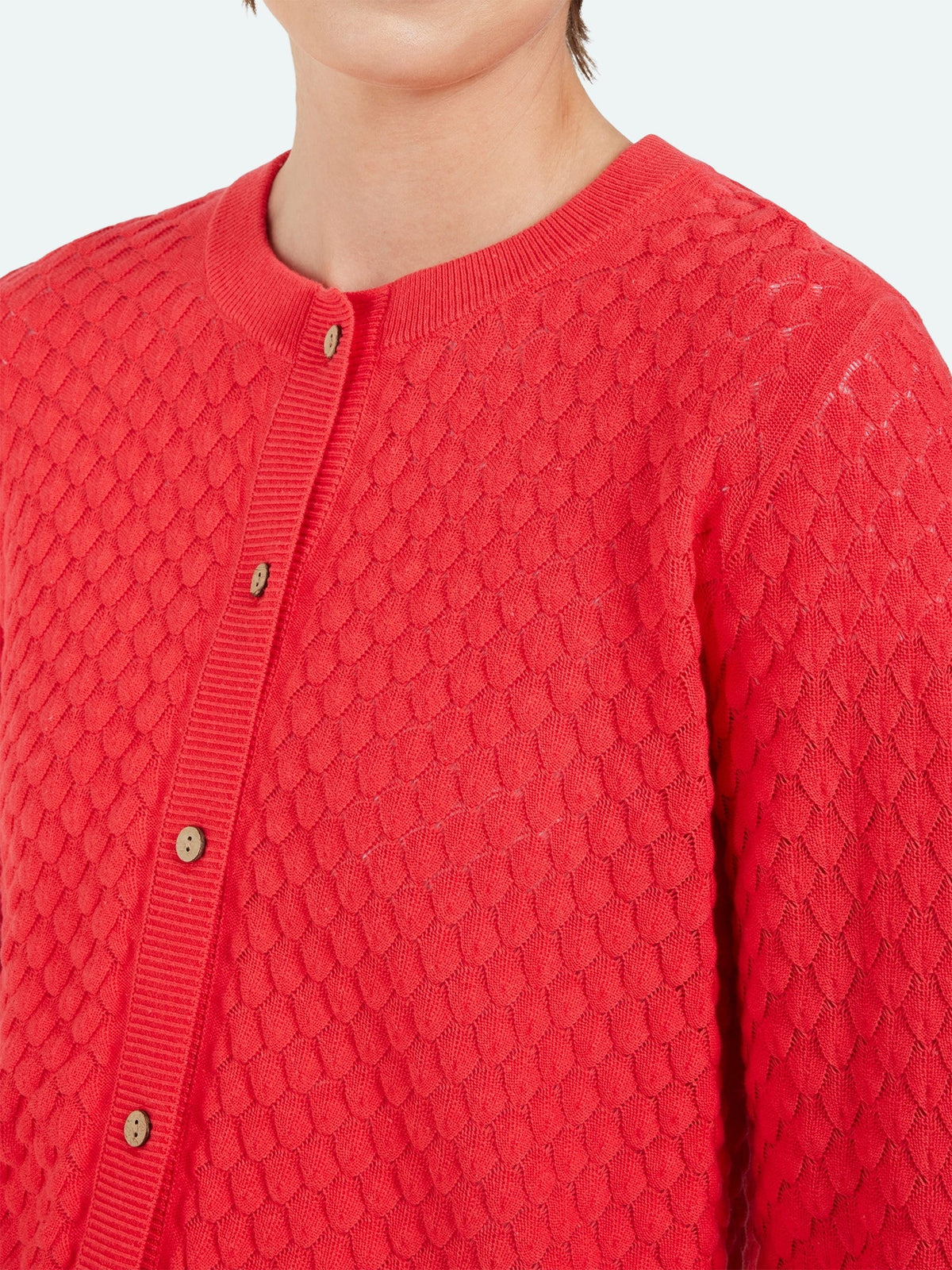 Cardigan - Rød - Hulmønster