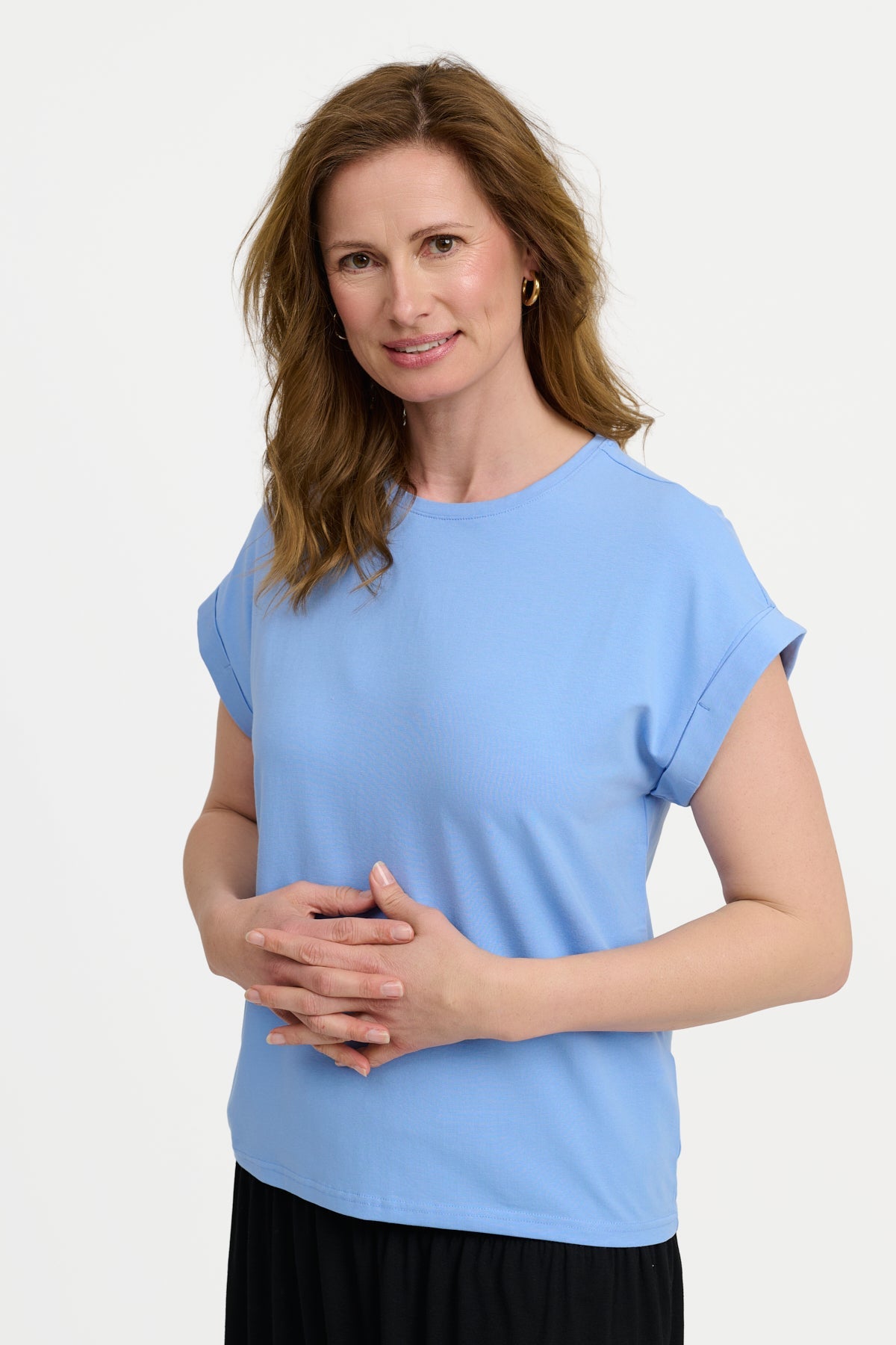 Kortærmet T-shirt - Lyseblå - Med Opsmøg