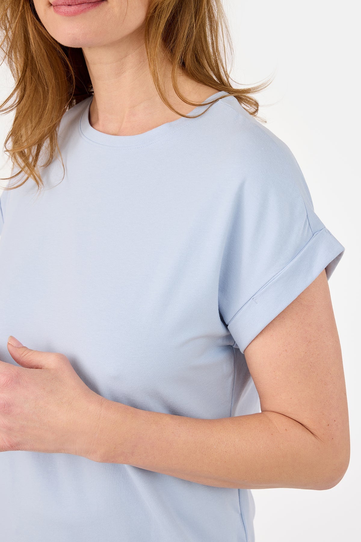 Kortærmet T-shirt - Lyseblå - Med Opsmøg