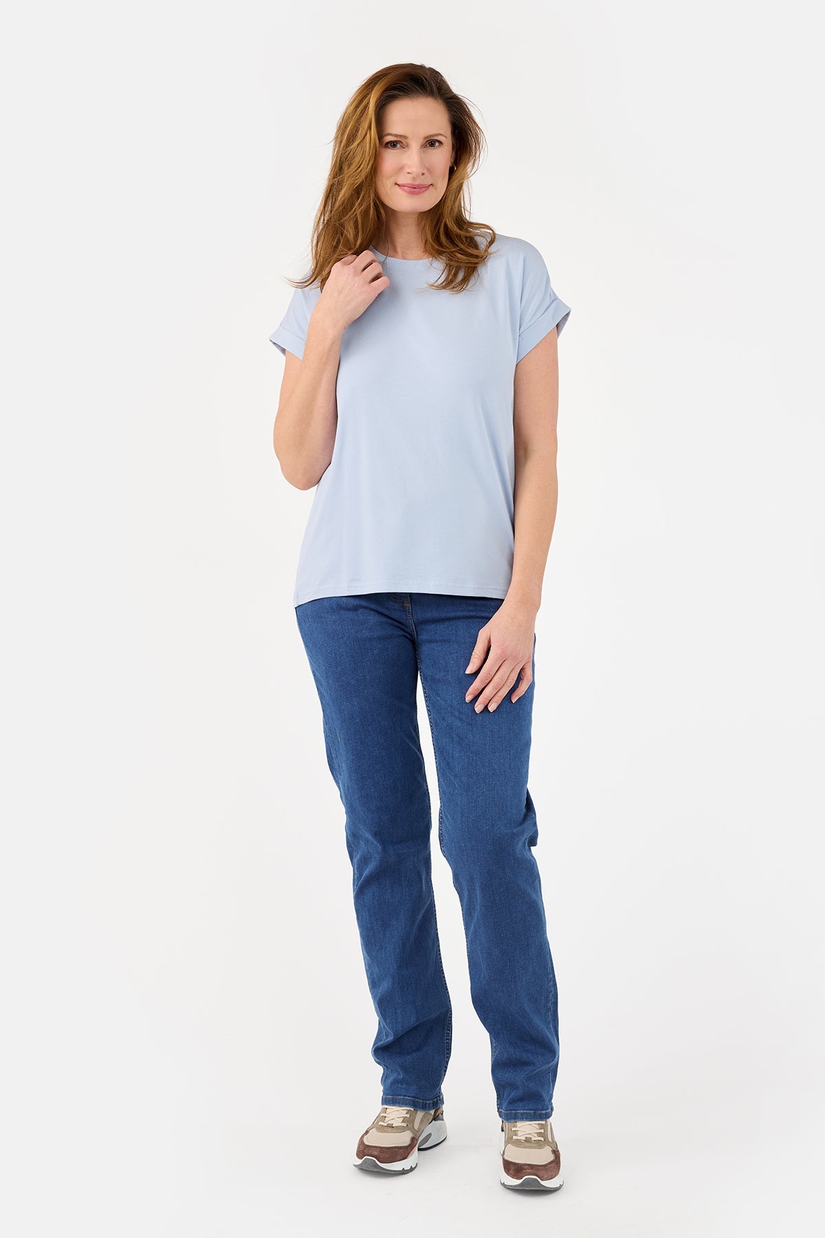 Kortærmet T-shirt - Lyseblå - Med Opsmøg