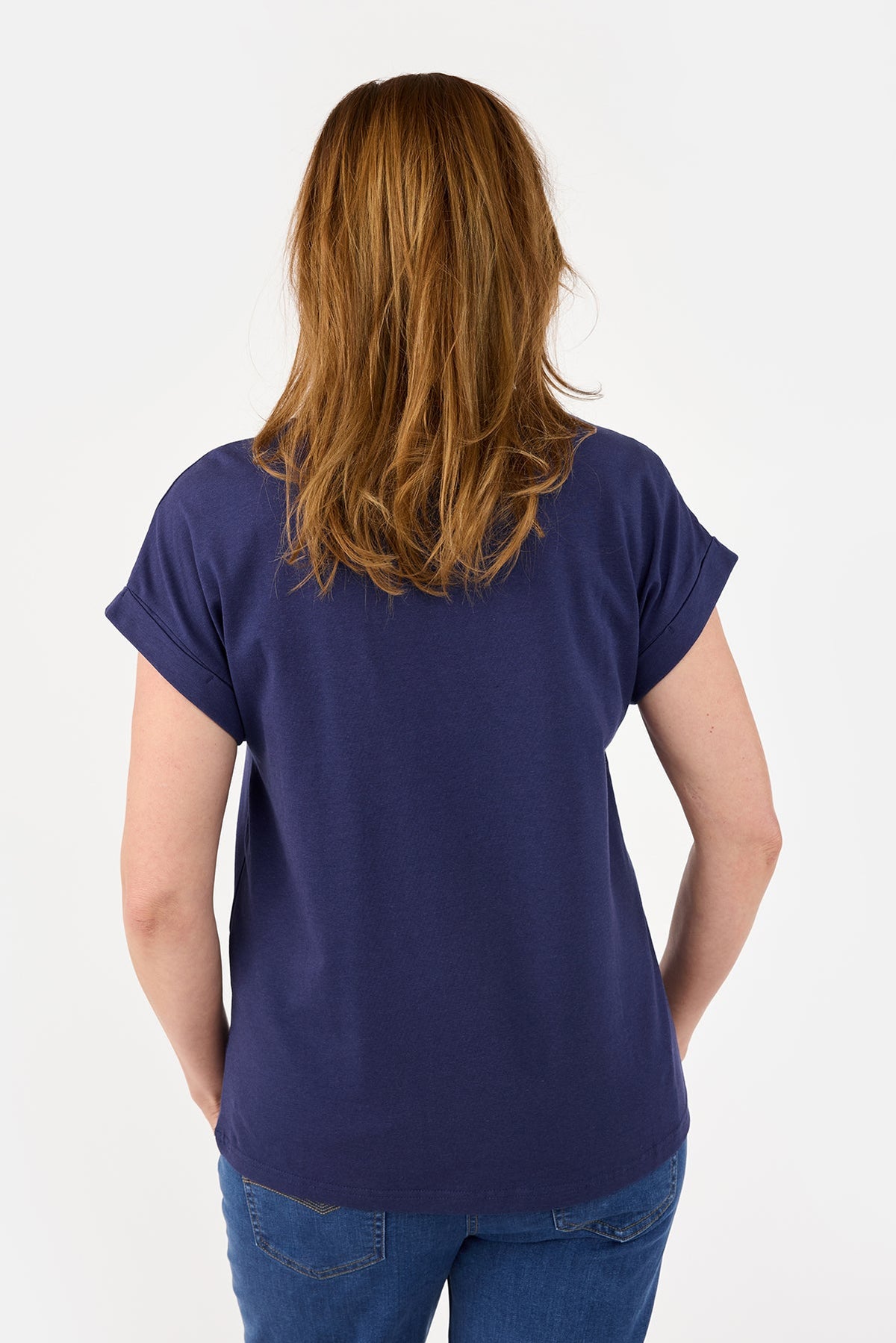 Kortærmet T-shirt - Mørkeblå - Med Opsmøg