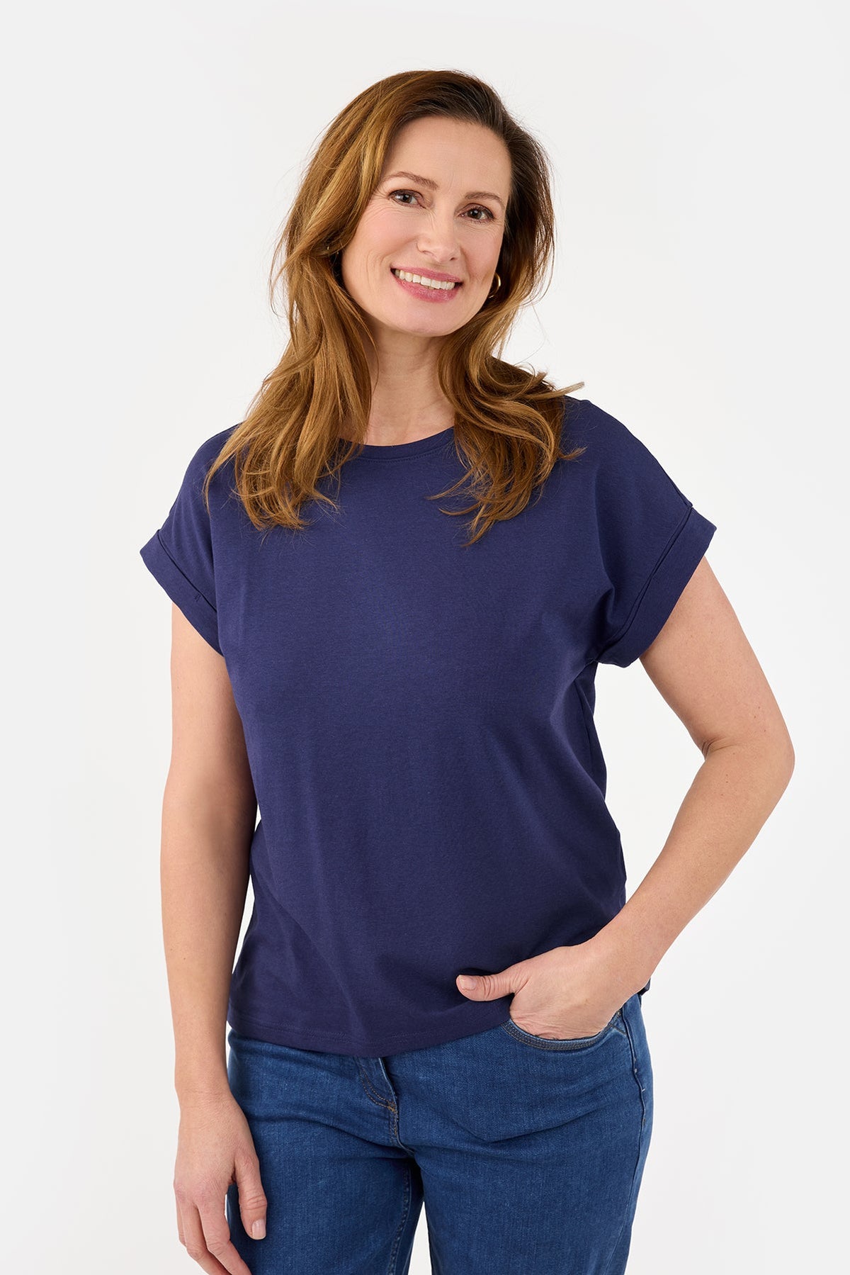 Kortærmet T-shirt - Mørkeblå - Med Opsmøg