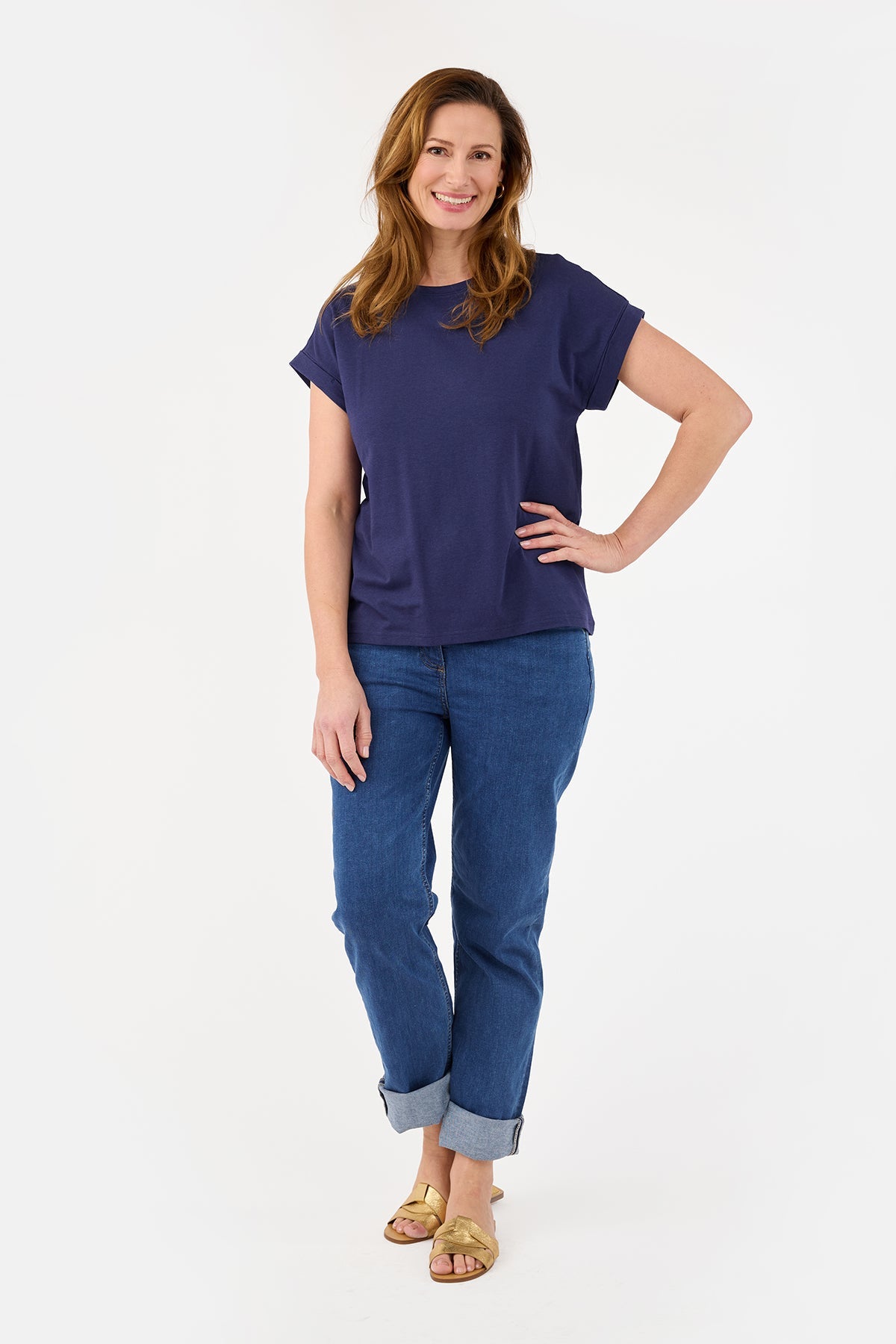 Kortærmet T-shirt - Mørkeblå - Med Opsmøg