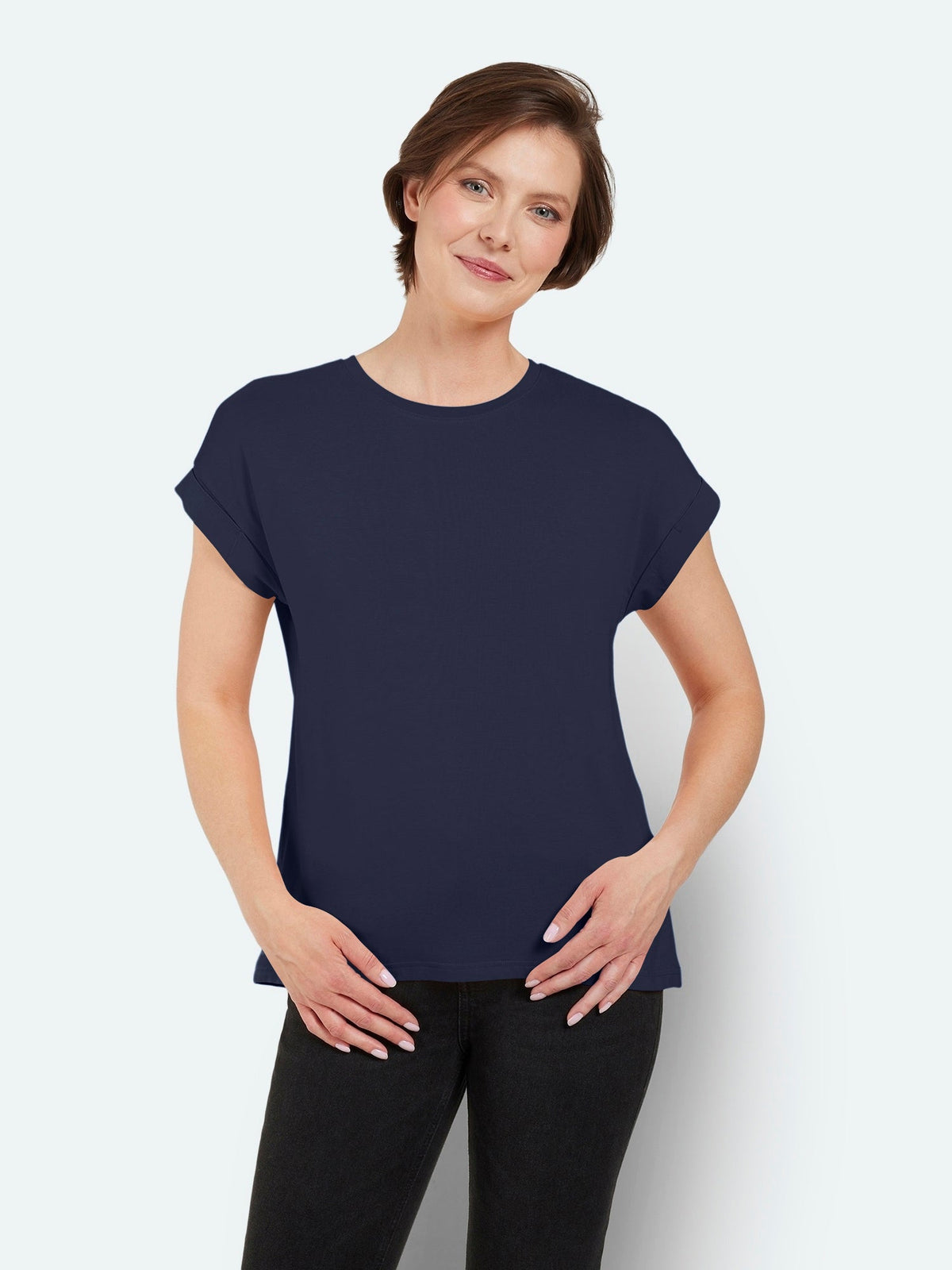 Kortærmet T-shirt - Navy - Med Opsmøg
