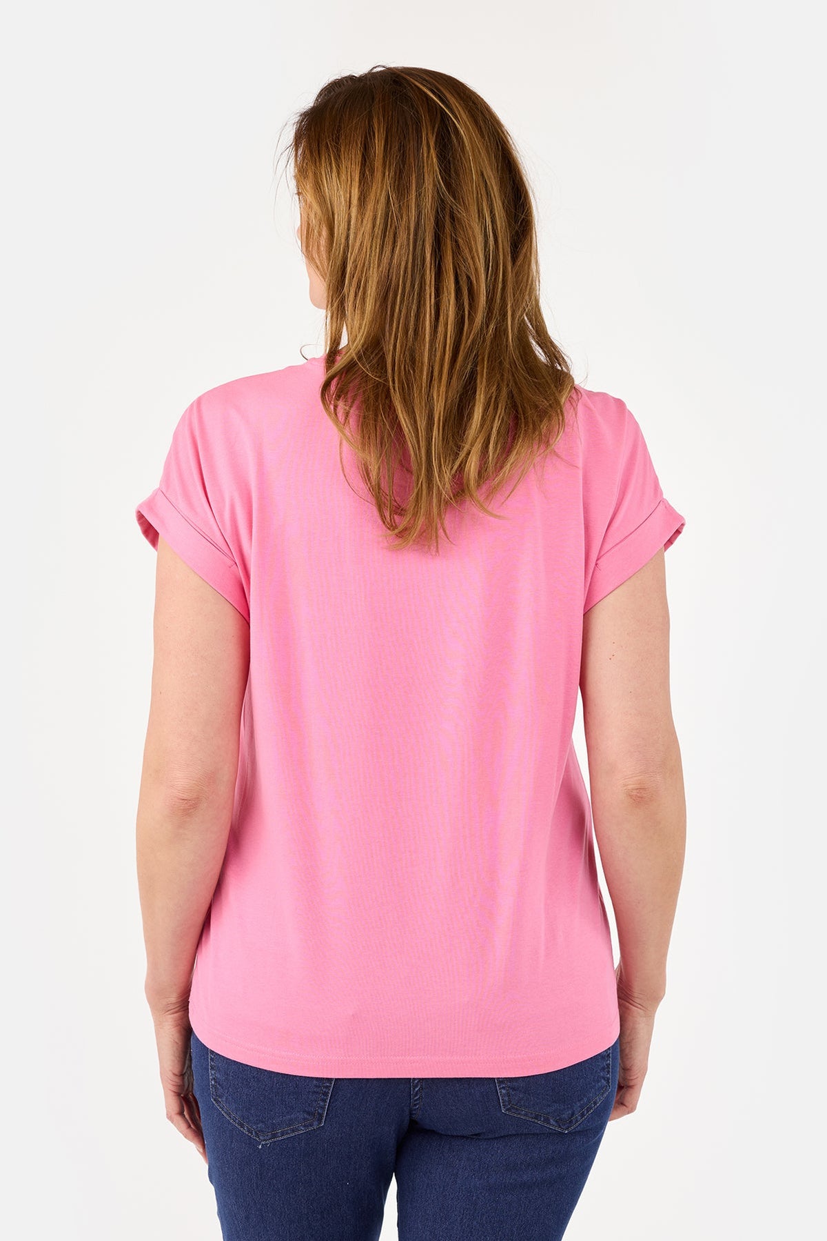 Kortærmet T-shirt - Pink - Med Opsmøg