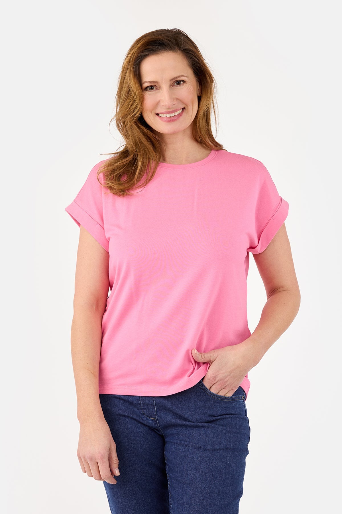 Kortærmet T-shirt - Pink - Med Opsmøg
