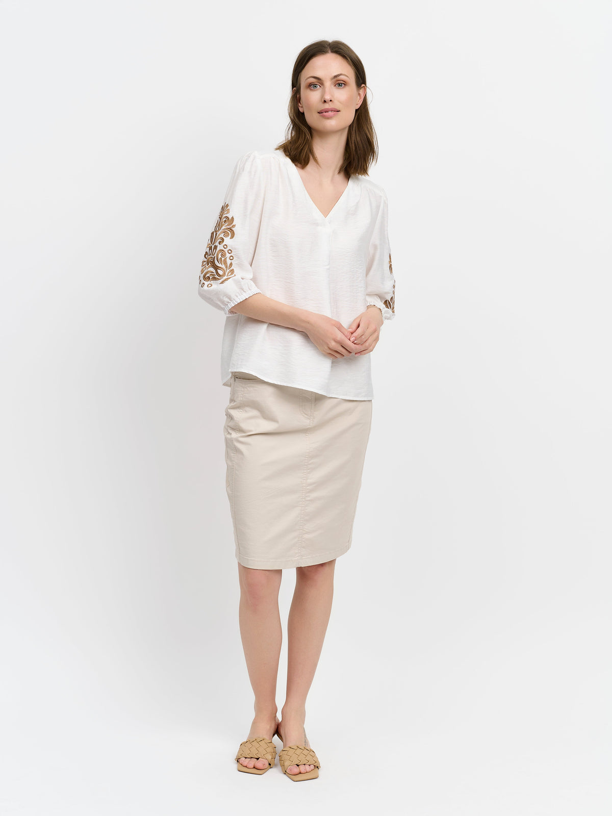 Bluse - Råhvid - Broderie Detalje