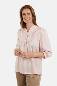 3/4 Ærmet Bluse - Rosa - Flæse Detalje