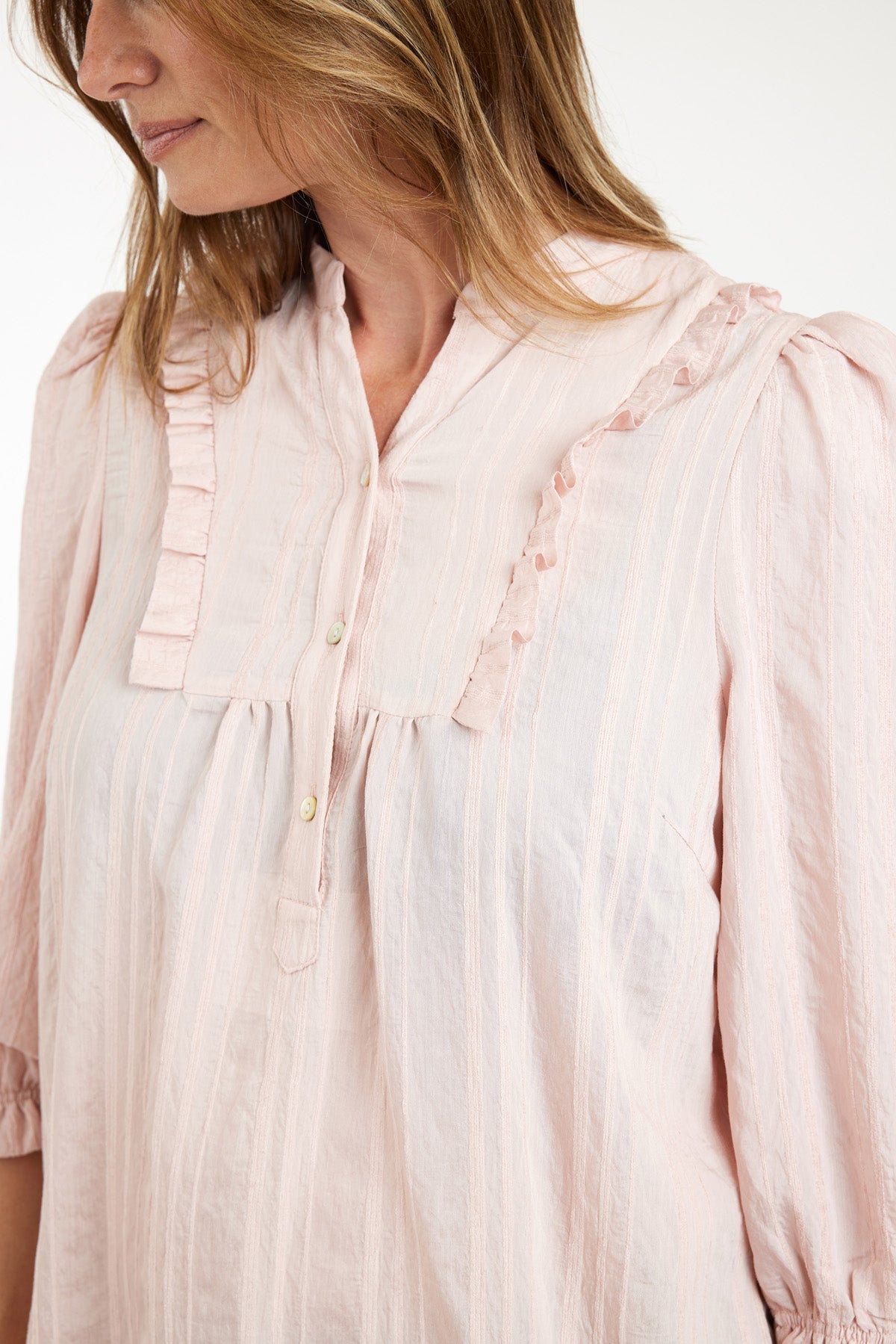 3/4 Ærmet Bluse - Rosa - Flæse Detalje