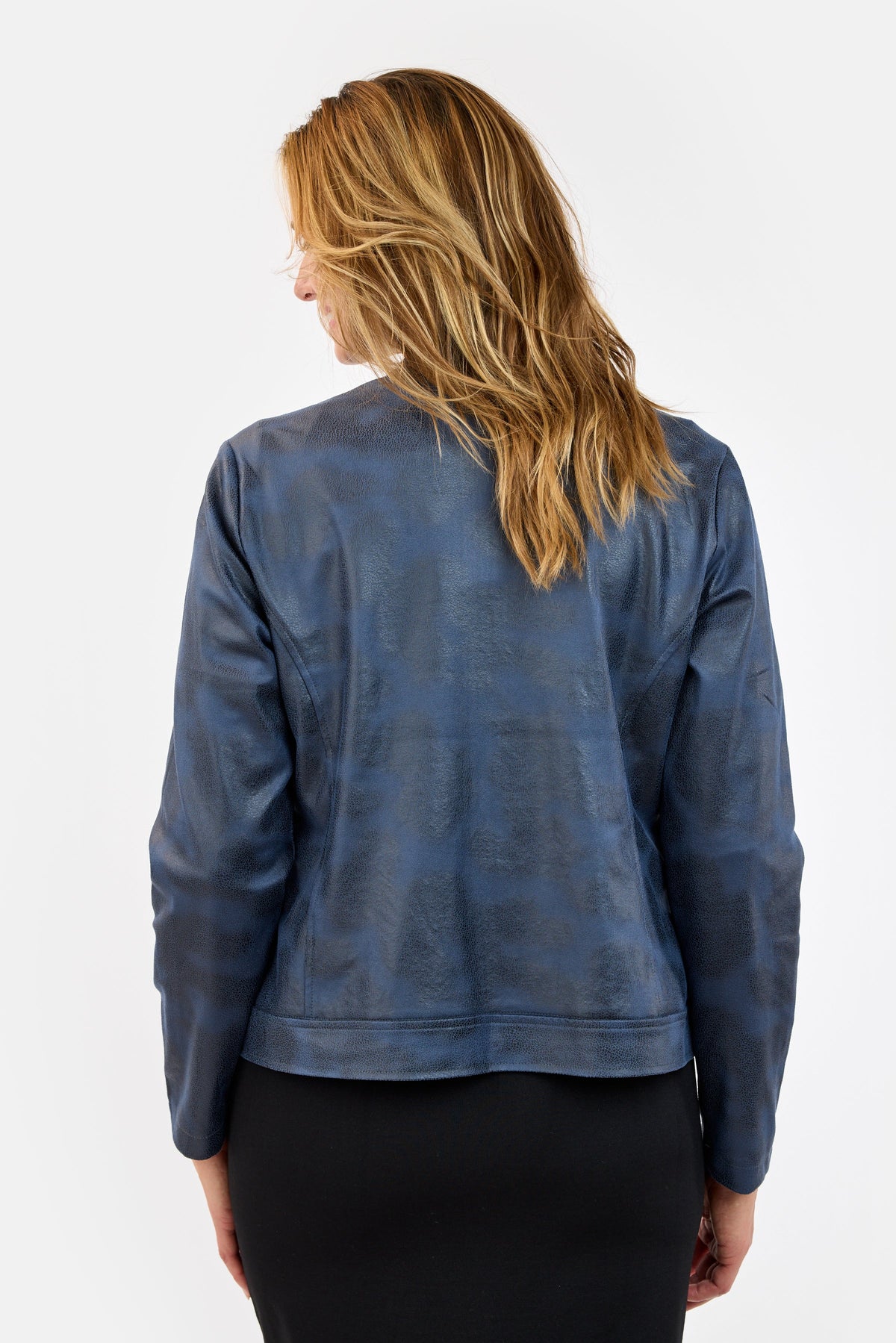 Let Jakke - Navy - Imiteret Skind