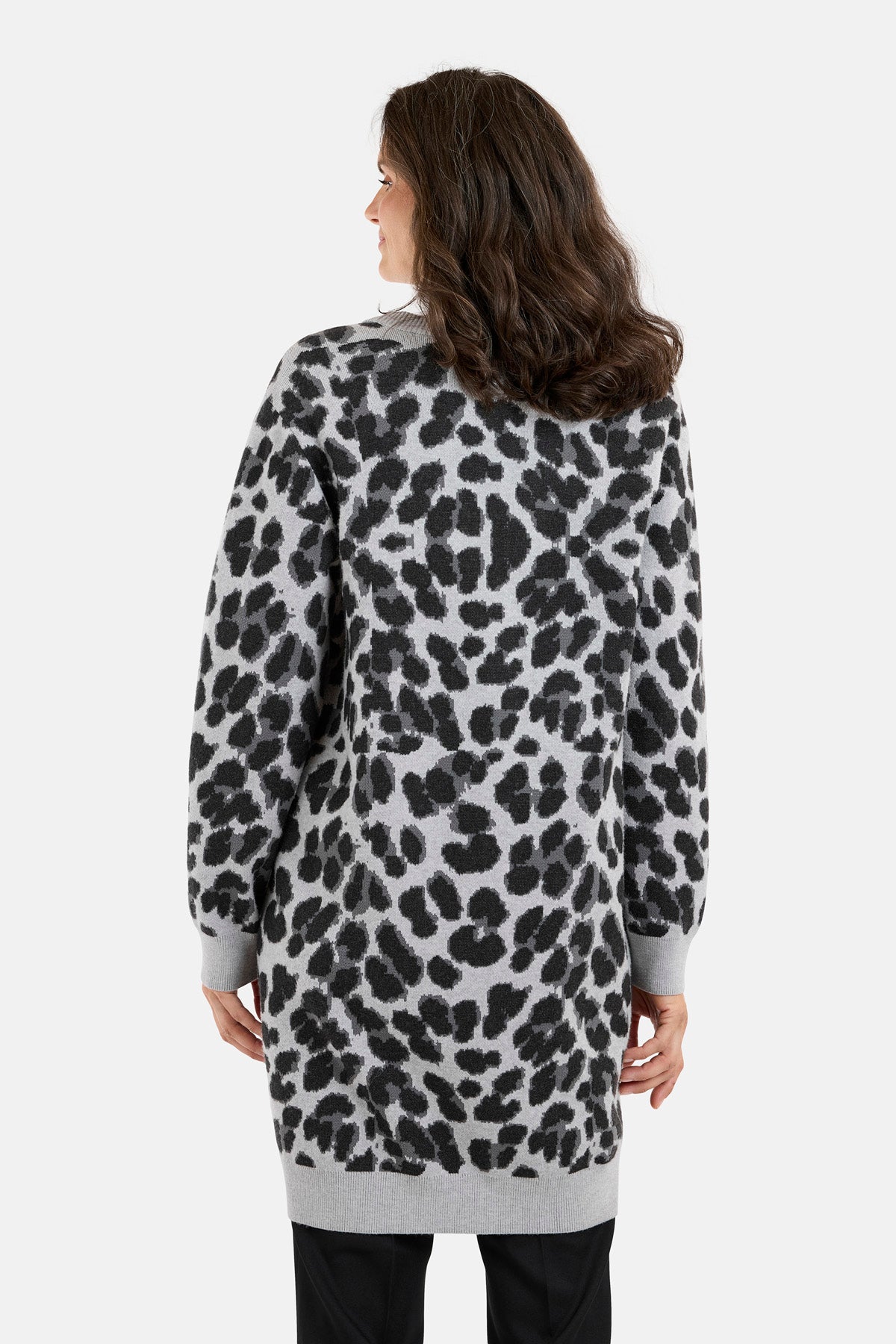 Langærmet Cardigan - Grå - Leopard Print