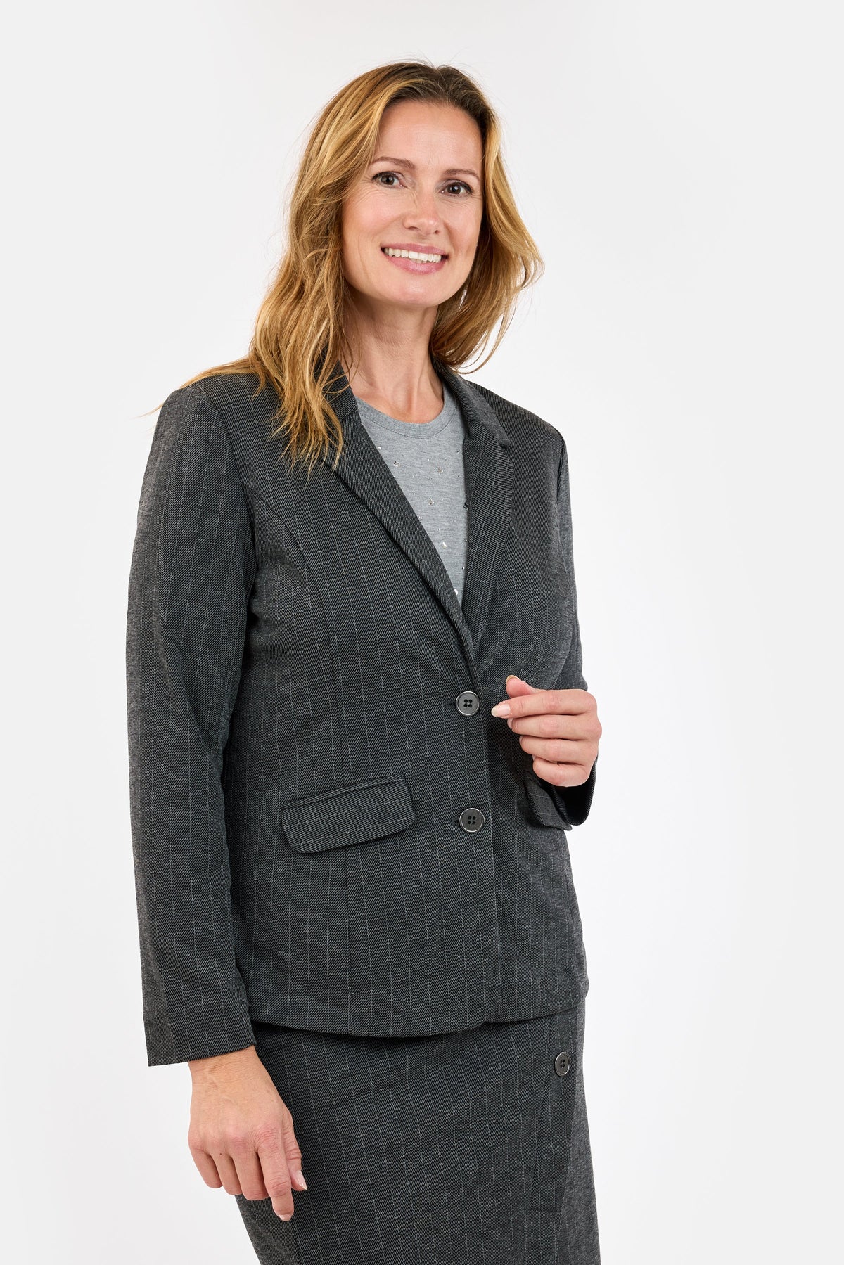 Blazer - Grå - Nålestribet