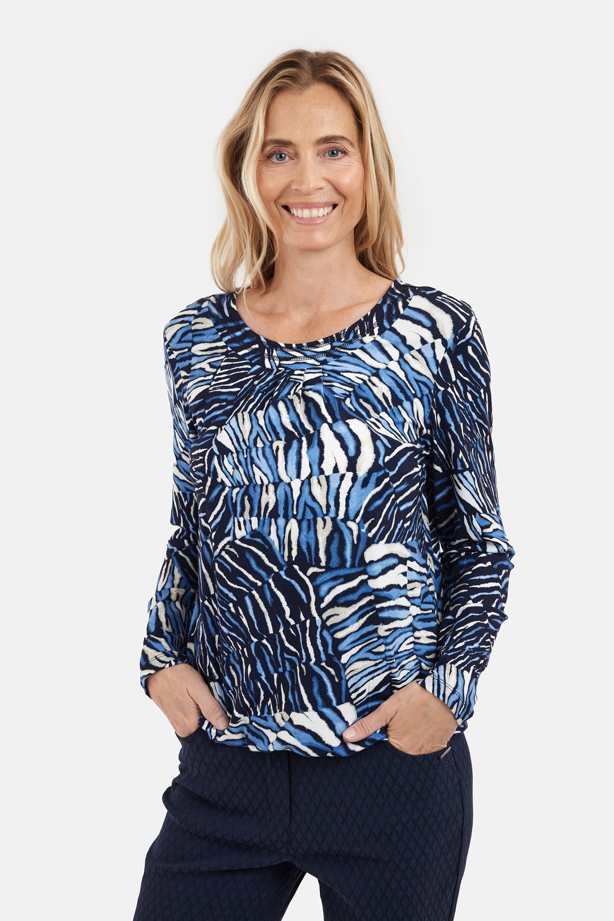Langærmet T-shirt - Navy Mix - Mønstret