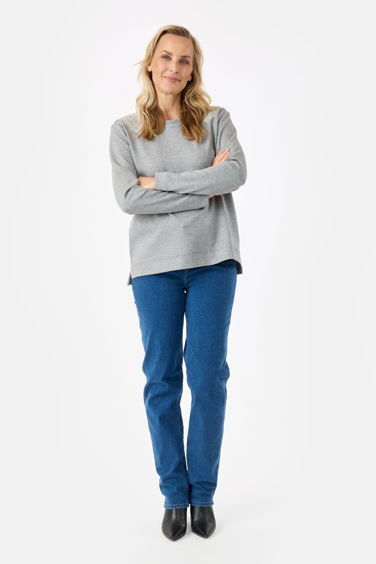 Langærmet Sweatshirt - Grå - Blonde Detalje