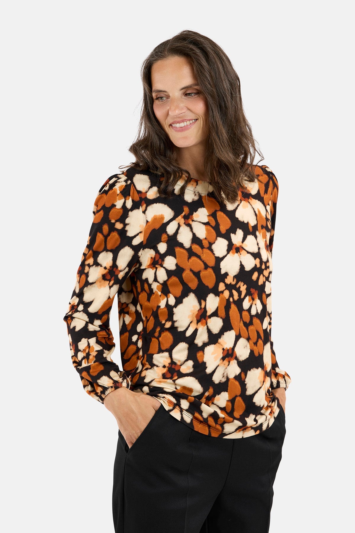 Langærmet T-shirt - Orange Mix - Mønstret