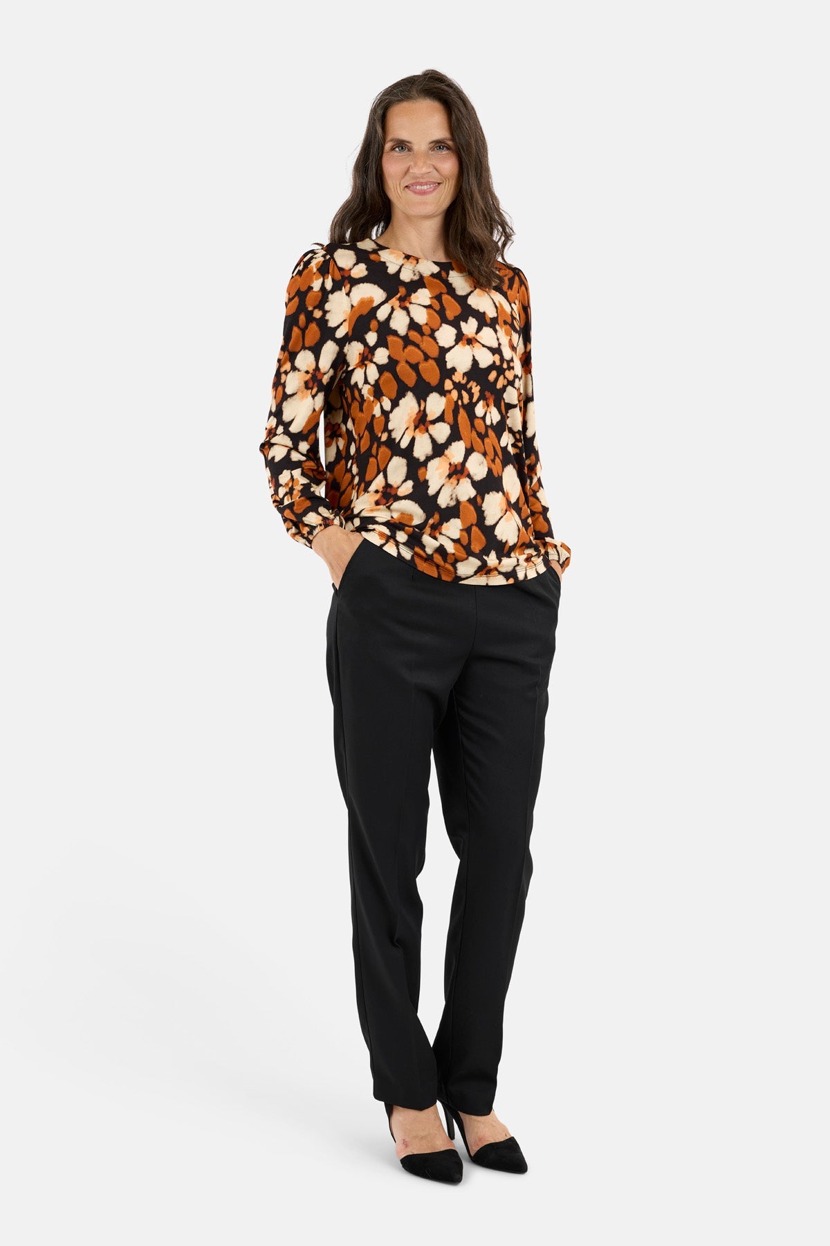 Langærmet T-shirt - Orange Mix - Mønstret