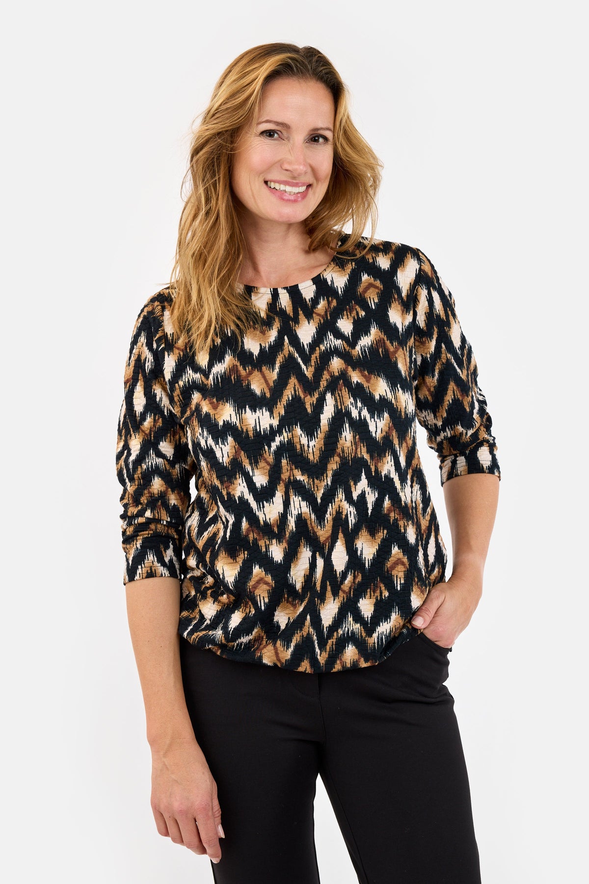 3/4 Ærmet T-shirt - Sort / Brun