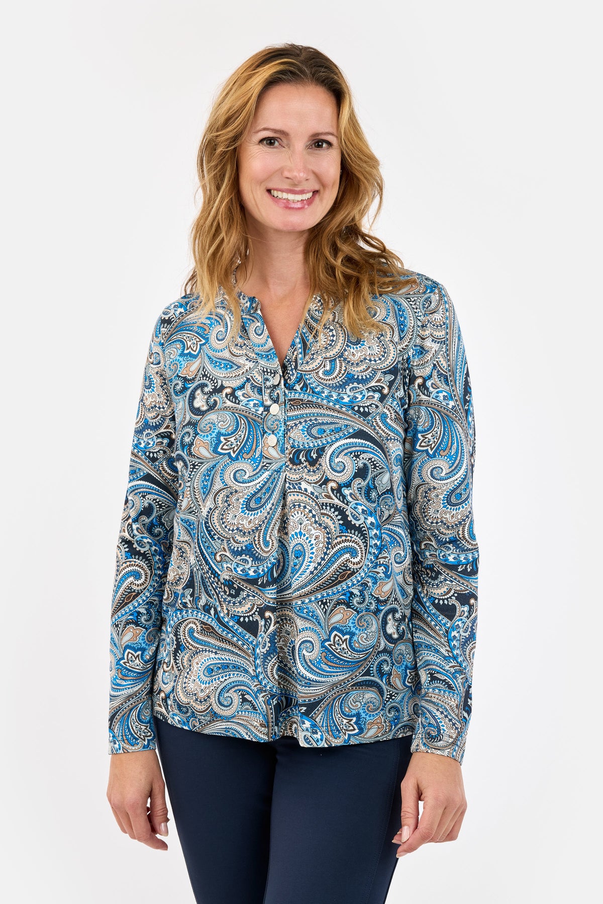 Langærmet T-shirt - Blå Mix - Paisley Print