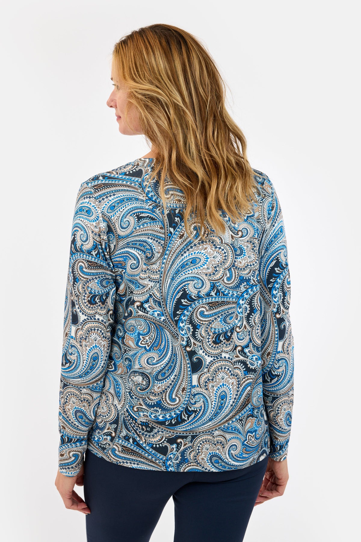 Langærmet T-shirt - Blå Mix - Paisley Print