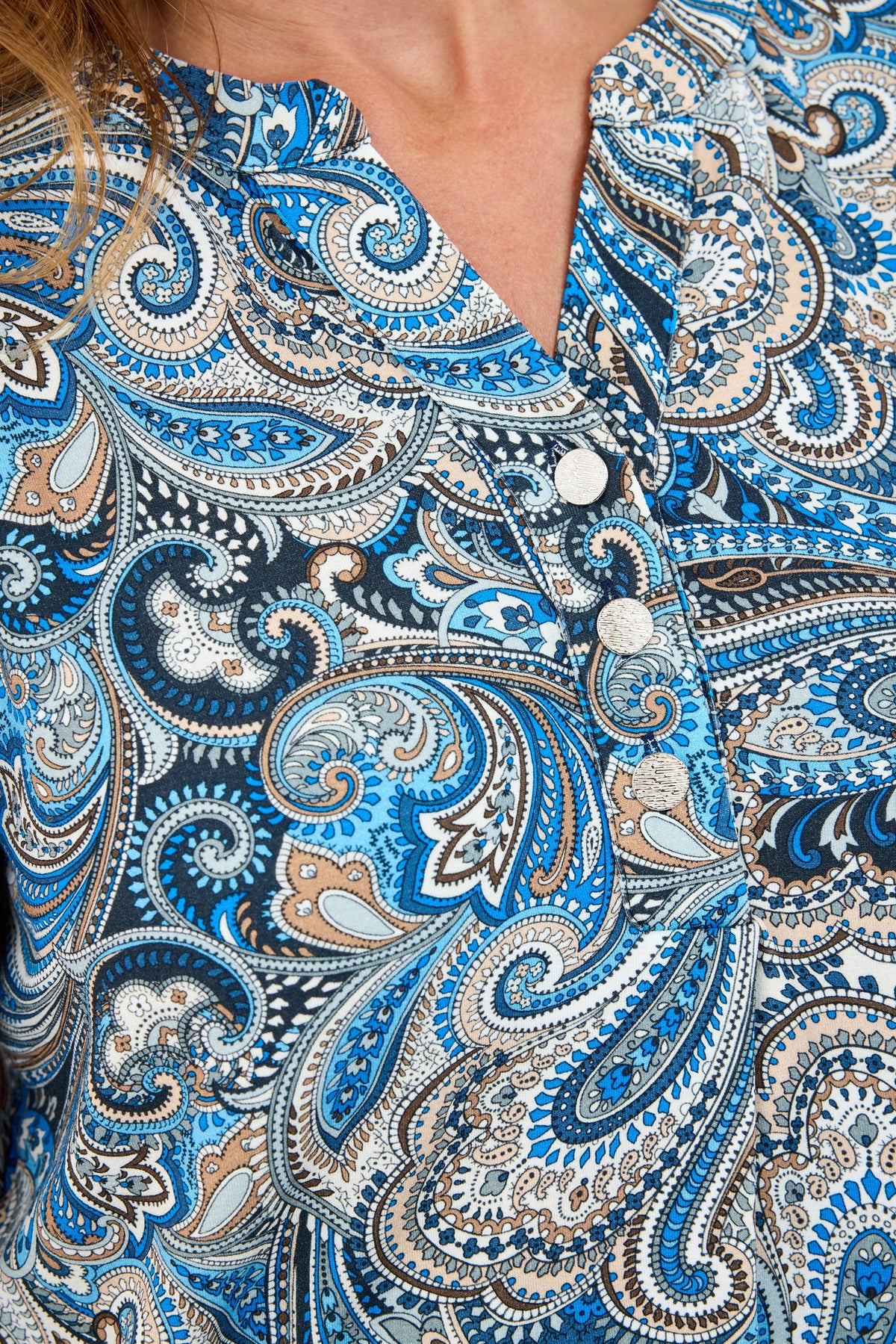 Langærmet T-shirt - Blå Mix - Paisley Print